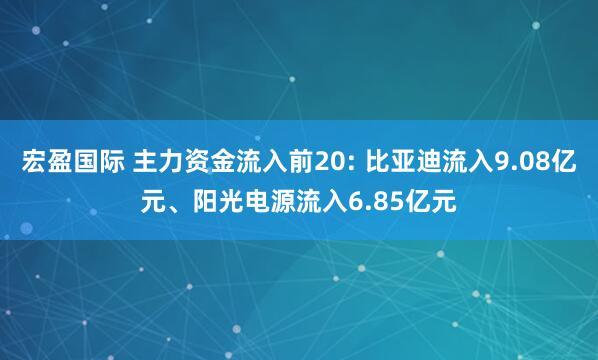 宏盈国际 主力资金流入前20: 比亚迪流入9.08亿元、阳光电源流入6.85亿元